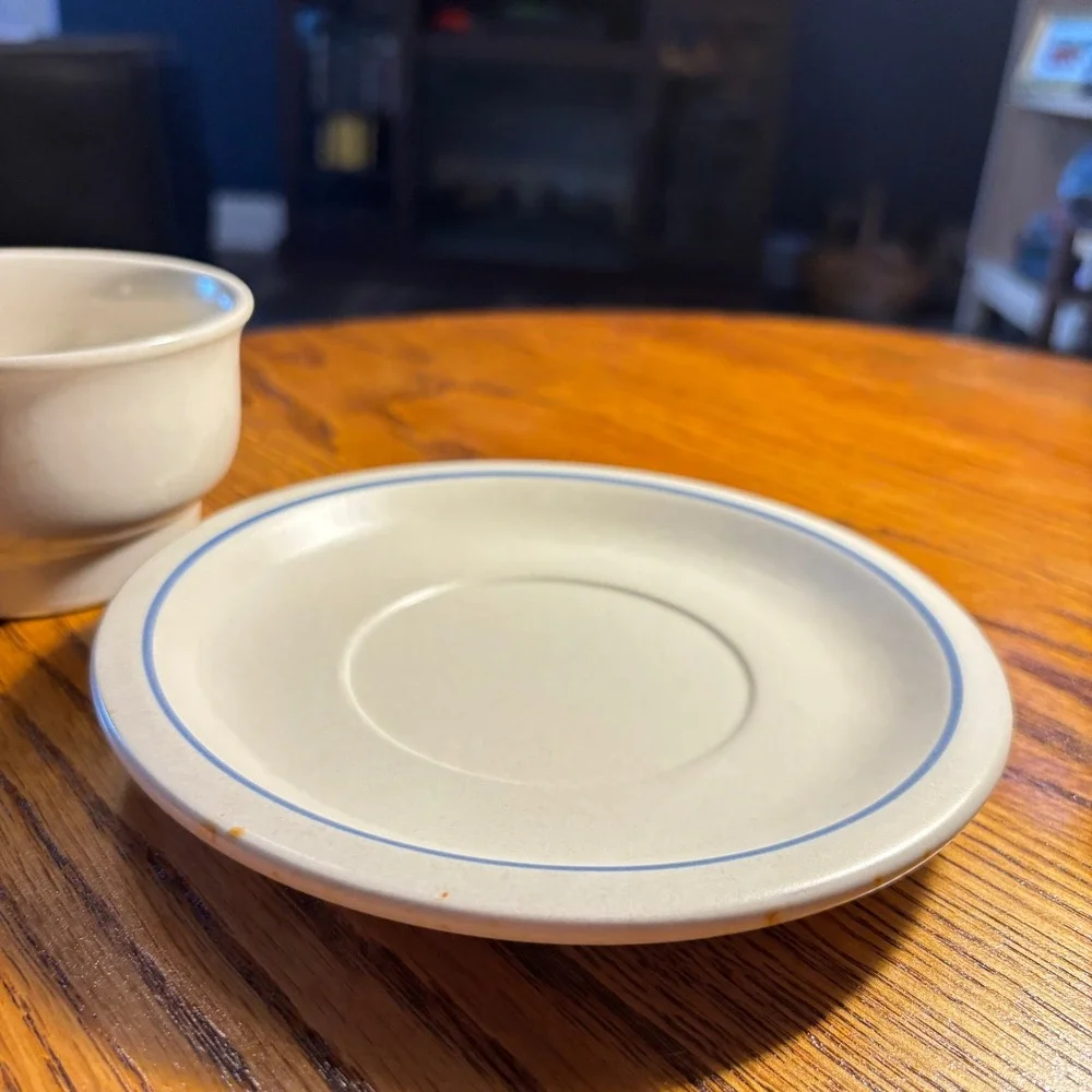 Pfaltzgraff Yorktowne Blue Floral Stoneware Tea Cup and Saucer Set Vintage 7-1